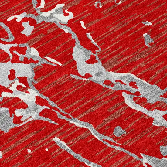 Red Ivory And Gray Striped Washable Indoor Outdoor Area Rug Photo 5