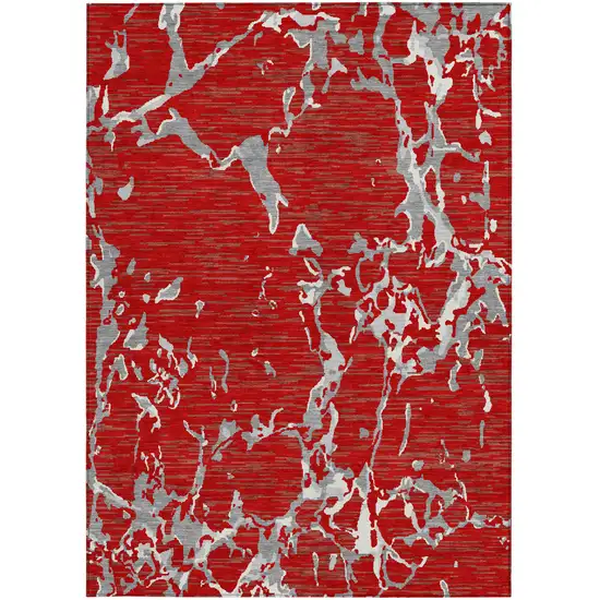 Red Ivory And Gray Striped Washable Indoor Outdoor Area Rug Photo 7