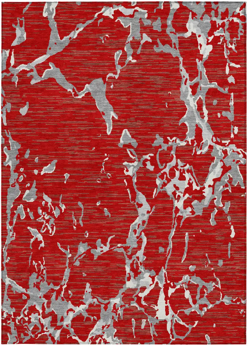 Red Ivory And Gray Striped Washable Indoor Outdoor Area Rug Photo 7