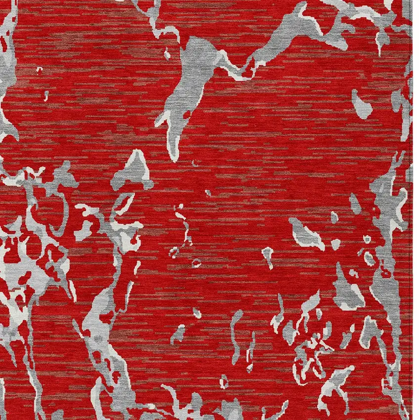 Red Ivory And Gray Striped Washable Indoor Outdoor Area Rug Photo 6