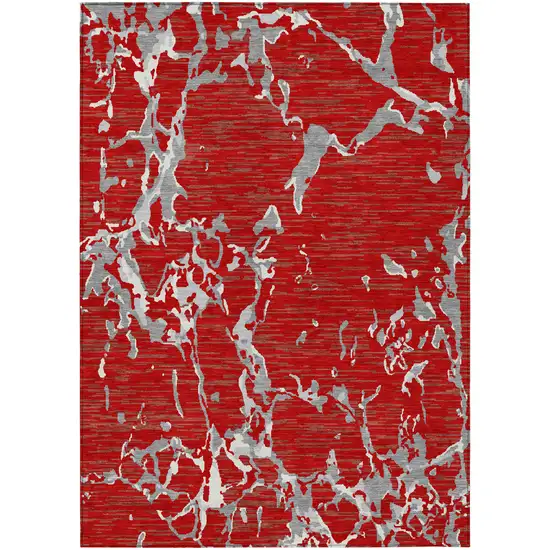 Red Ivory And Gray Striped Washable Indoor Outdoor Area Rug Photo 2