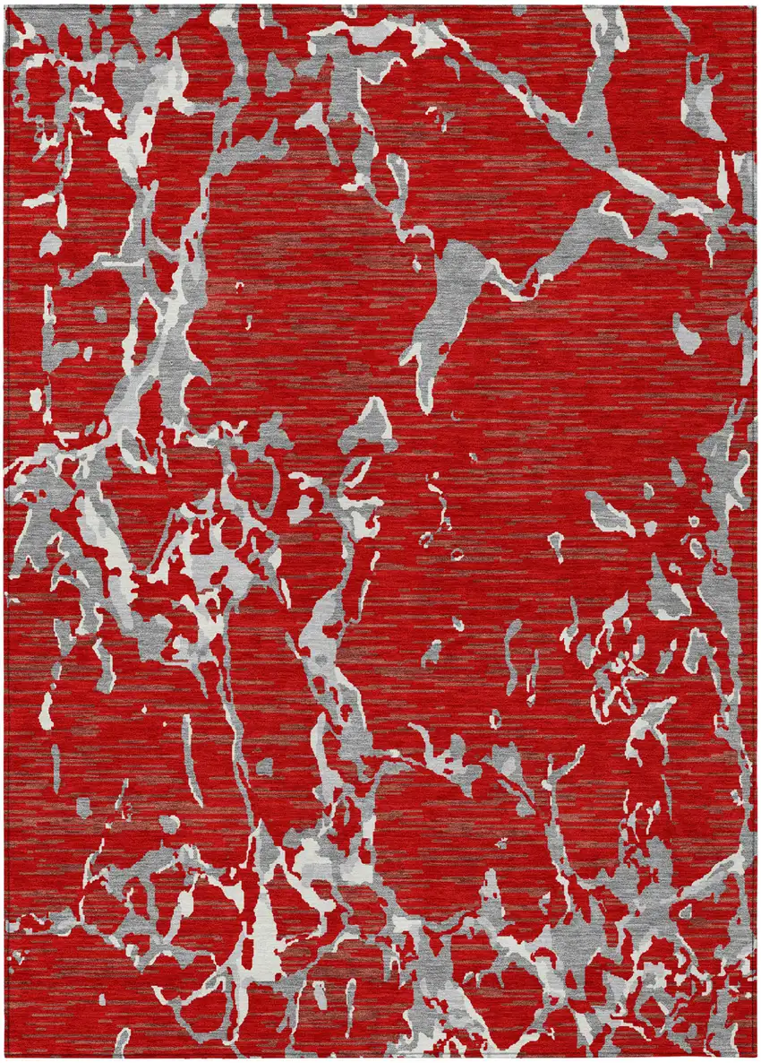 Red Ivory And Gray Striped Washable Indoor Outdoor Area Rug Photo 2