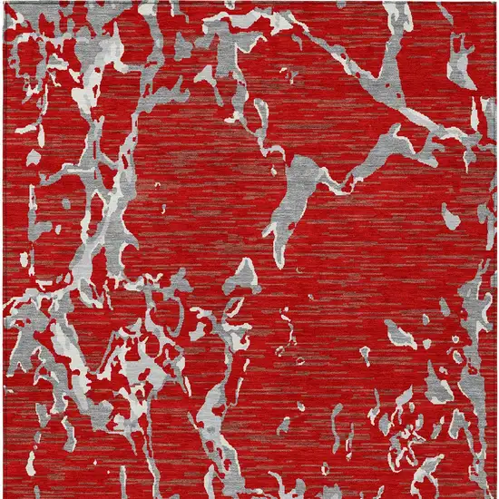 Red Ivory And Gray Striped Washable Indoor Outdoor Area Rug Photo 7