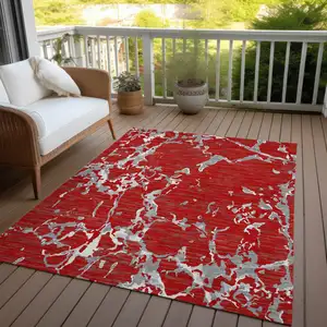 Photo of Red Ivory And Gray Striped Washable Indoor Outdoor Area Rug