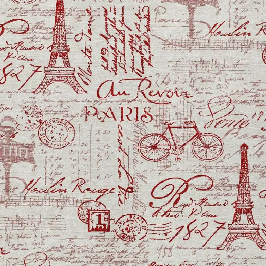 Red Ivory And Merlot Toile Washable Indoor Outdoor Area Rug Photo 7