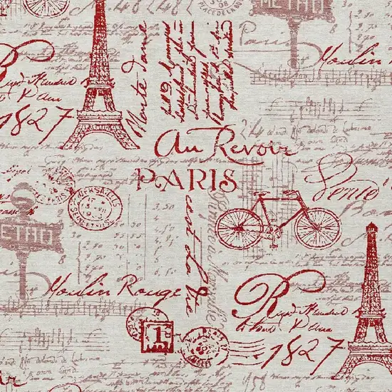 Red Ivory And Merlot Toile Washable Indoor Outdoor Area Rug Photo 6