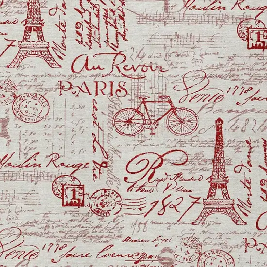 Red Ivory And Merlot Toile Washable Indoor Outdoor Area Rug Photo 6