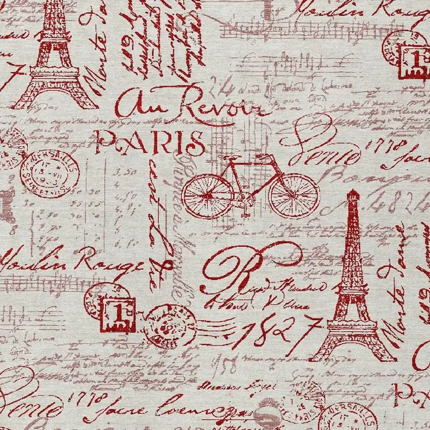 Red Ivory And Merlot Toile Washable Indoor Outdoor Area Rug Photo 6