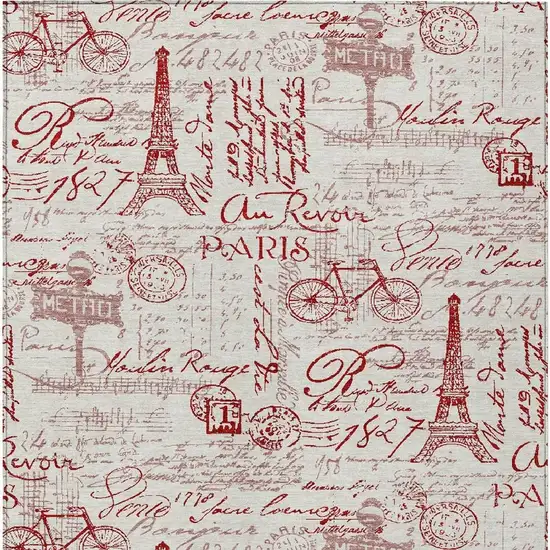 Red Ivory And Merlot Toile Washable Indoor Outdoor Area Rug Photo 5