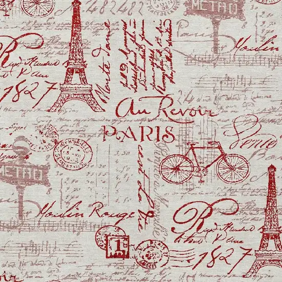 Red Ivory And Merlot Toile Washable Indoor Outdoor Area Rug Photo 6