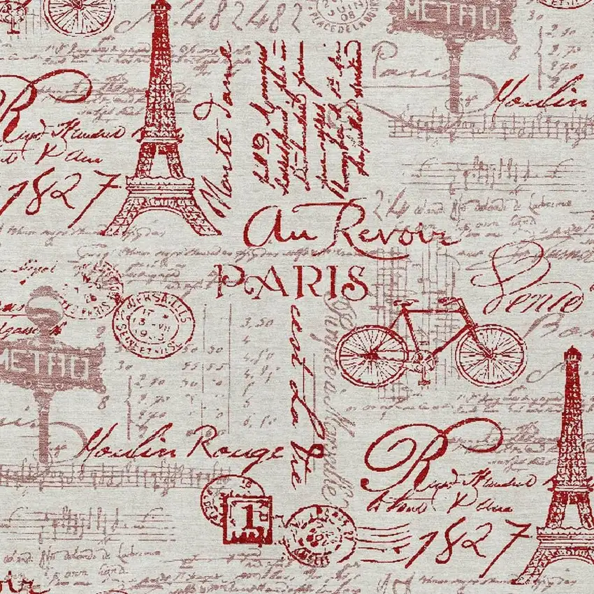 Red Ivory And Merlot Toile Washable Indoor Outdoor Area Rug Photo 6