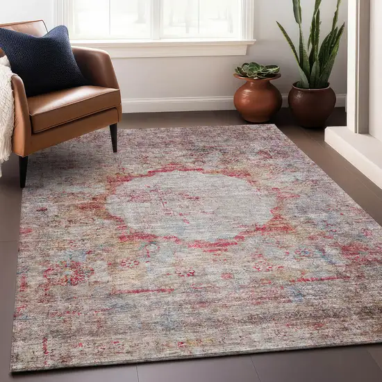 Red Ivory And Orange Oriental Washable Area Rug With UV Protection Photo 5