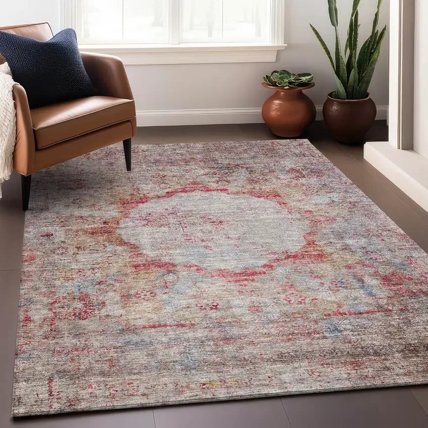 Red Ivory And Orange Oriental Washable Area Rug With UV Protection Photo 5