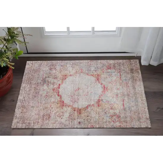 Red Ivory And Orange Oriental Washable Area Rug With UV Protection Photo 2