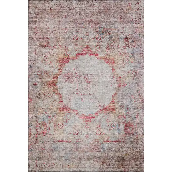 Red Ivory And Orange Oriental Washable Area Rug With UV Protection Photo 1