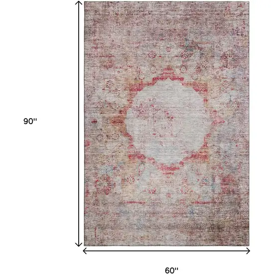 Red Ivory And Orange Oriental Washable Area Rug With UV Protection Photo 3