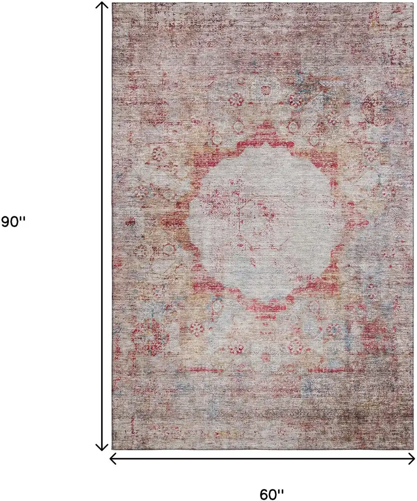 Red Ivory And Orange Oriental Washable Area Rug With UV Protection Photo 3