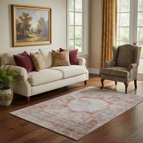 Red Ivory And Orange Oriental Washable Area Rug With UV Protection Photo 1