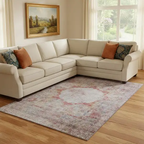 Red Ivory And Orange Oriental Washable Area Rug With UV Protection Photo 1