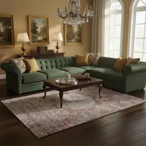 Photo of Red Ivory And Orange Oriental Washable Area Rug With UV Protection