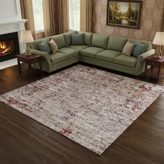 Red Ivory And Orange Oriental Washable Area Rug With UV Protection Photo 1