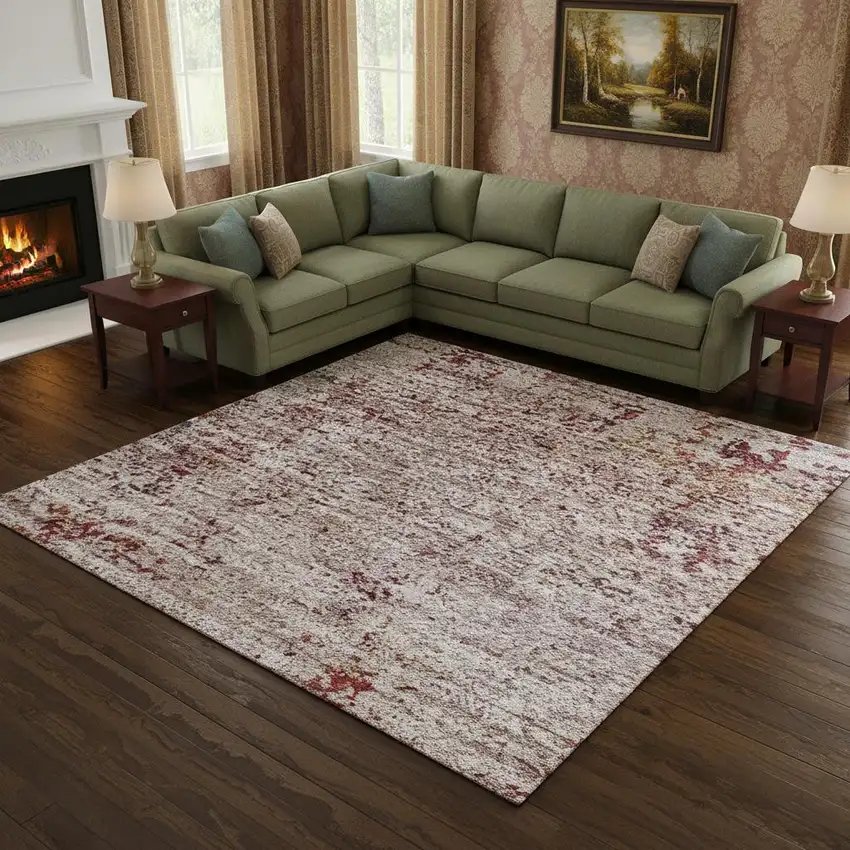 Red Ivory And Orange Oriental Washable Area Rug With UV Protection Photo 1