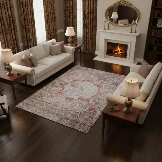 Red Ivory And Orange Oriental Washable Area Rug With UV Protection Photo 1