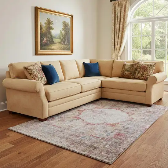 Red Ivory And Orange Oriental Washable Area Rug With UV Protection Photo 1