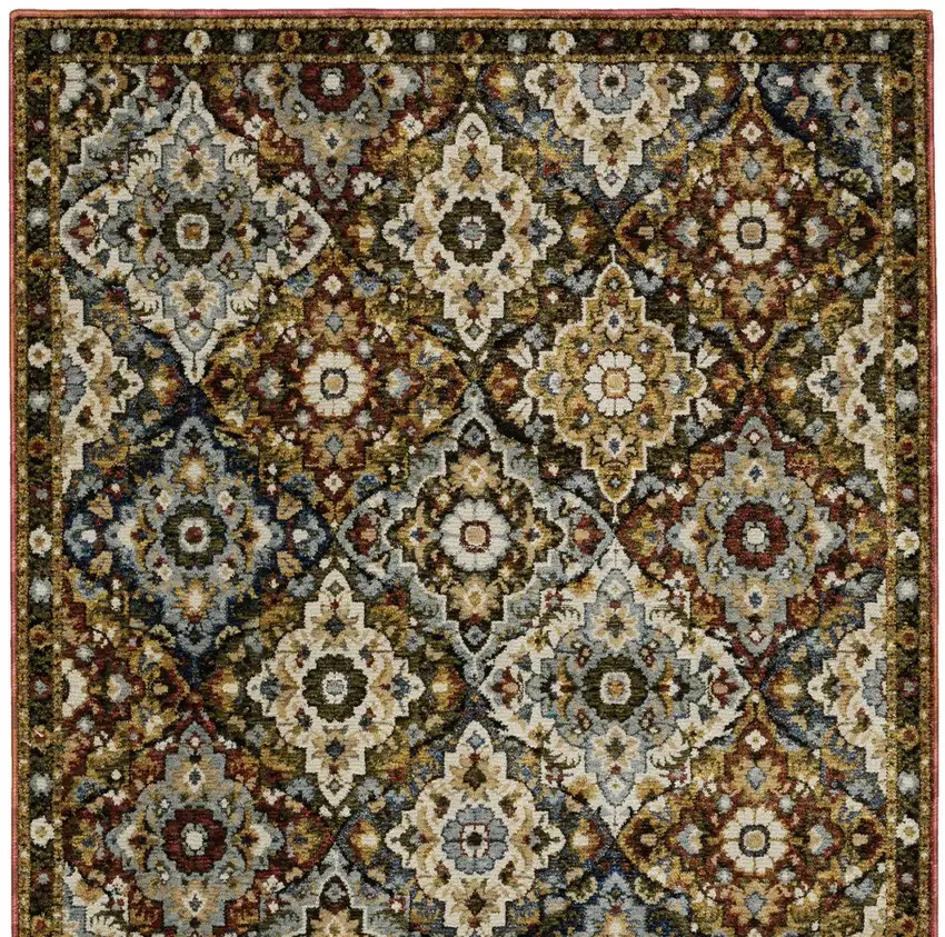 Red Ivory And Tan Medallion Area Rug Photo 4
