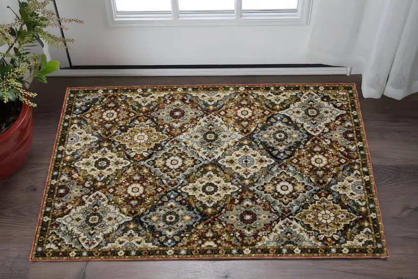 Red Ivory And Tan Medallion Area Rug Photo 1