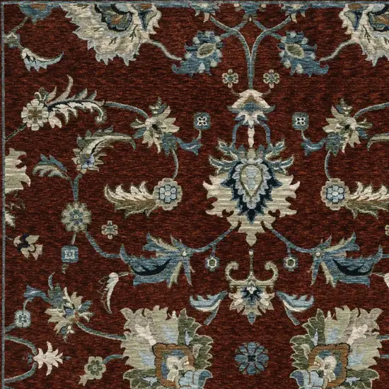 Red Ivory And Teal Oriental Area Rug With Fringe Photo 7