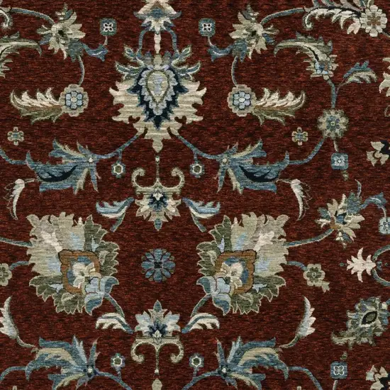 Red Ivory And Teal Oriental Area Rug With Fringe Photo 7