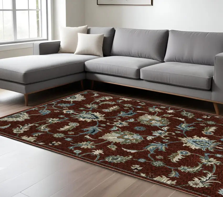 Red Ivory And Teal Oriental Area Rug With Fringe Photo 1