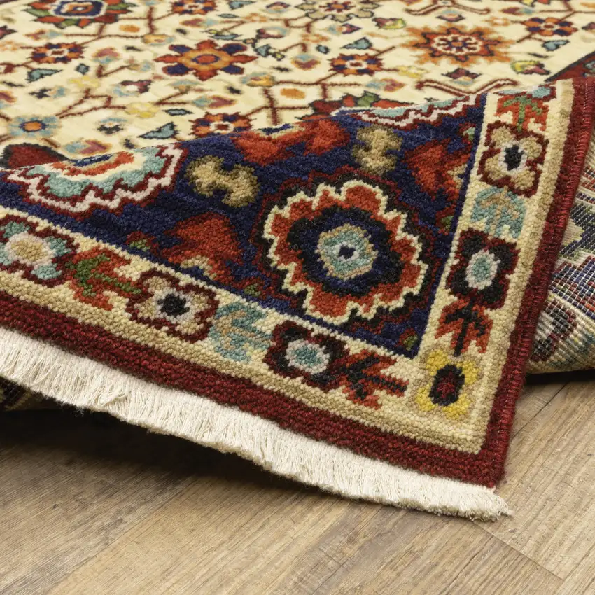 Red Ivory Blue And Orange Oriental Power Loom Stain Resistant Area Rug With Fringe Photo 8
