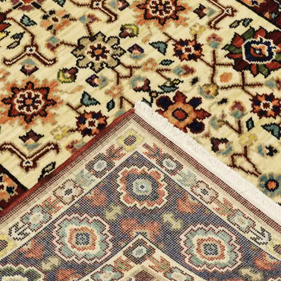 Red Ivory Blue And Orange Oriental Power Loom Stain Resistant Area Rug With Fringe Photo 6