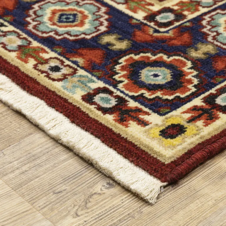 Red Ivory Blue And Orange Oriental Power Loom Stain Resistant Runner Rug With Fringe Photo 5