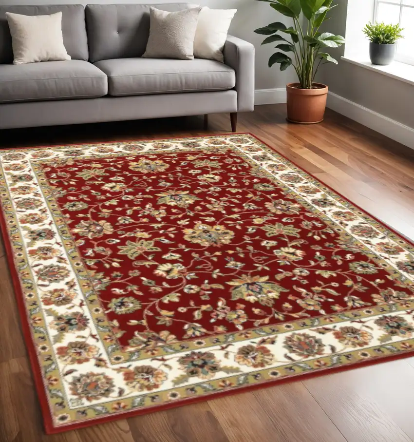 Red And Ivory Oriental Area Rug Photo 1