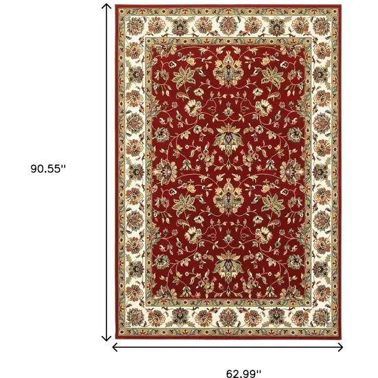 Red and Ivory Oriental Power Loom Area Rug Photo 7