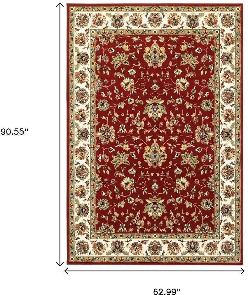 Red and Ivory Oriental Power Loom Area Rug Photo 7