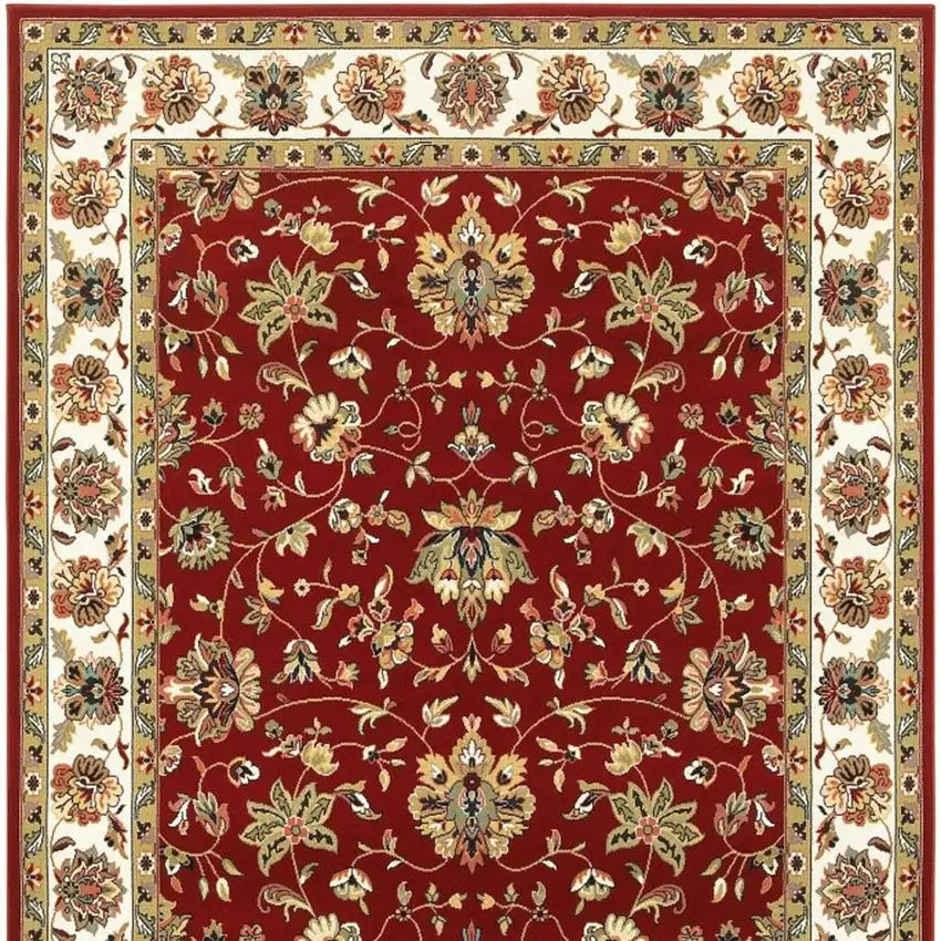 Red and Ivory Oriental Power Loom Area Rug Photo 4