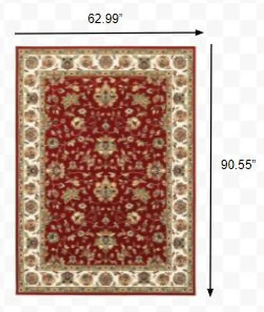 Red Ivory Machine Woven Floral Oriental Indoor Area Rug Photo 2