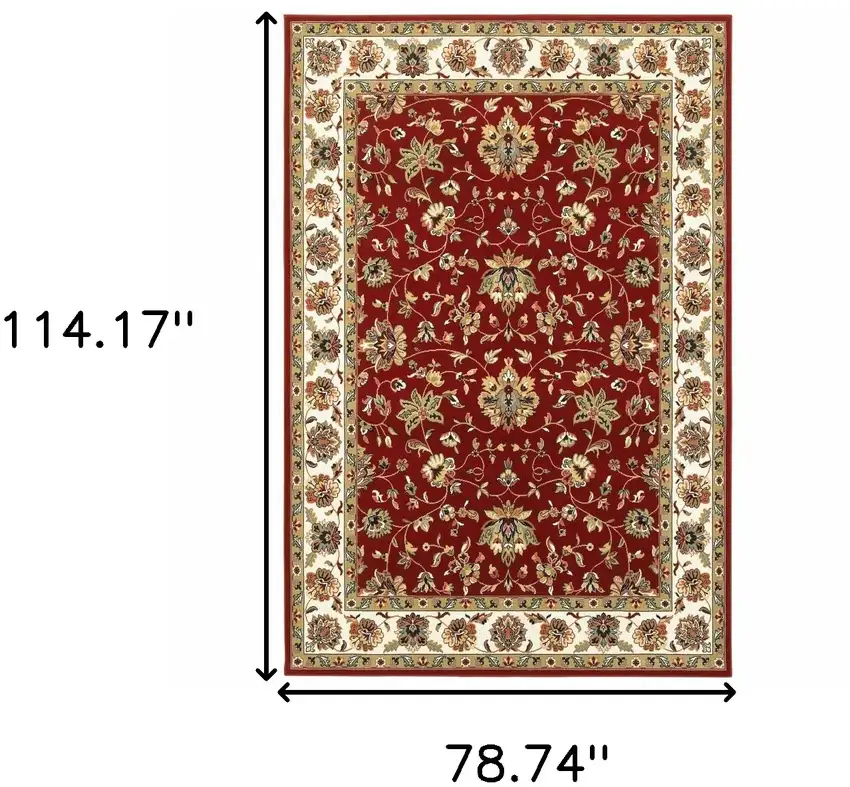 Red Ivory Machine Woven Floral Oriental Indoor Area Rug Photo 6