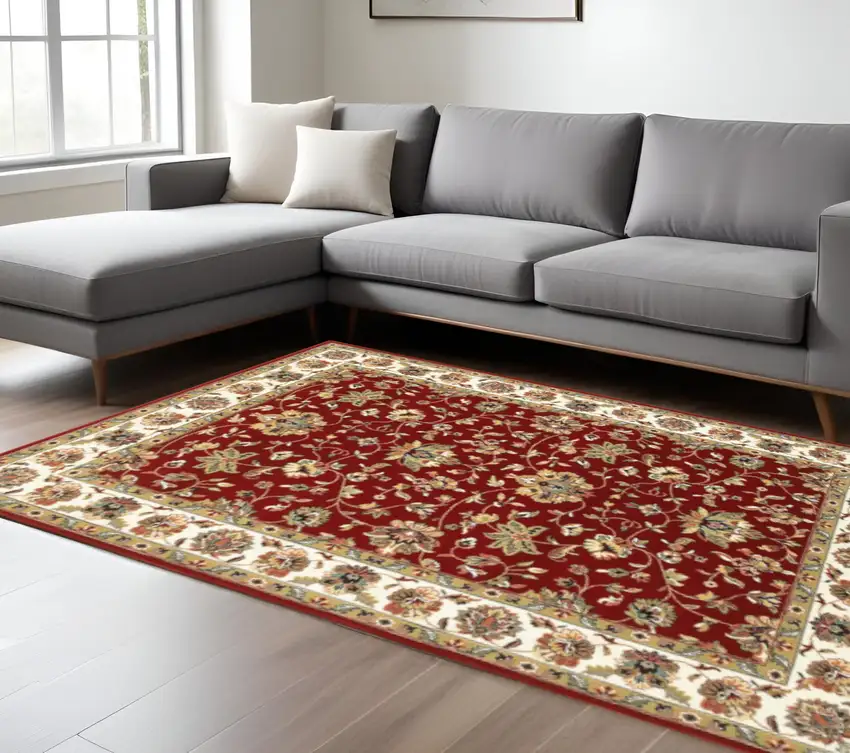 Red And Ivory Oriental Area Rug Photo 1