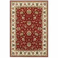 Photo of Red Ivory Machine Woven Floral Oriental Indoor Area Rug