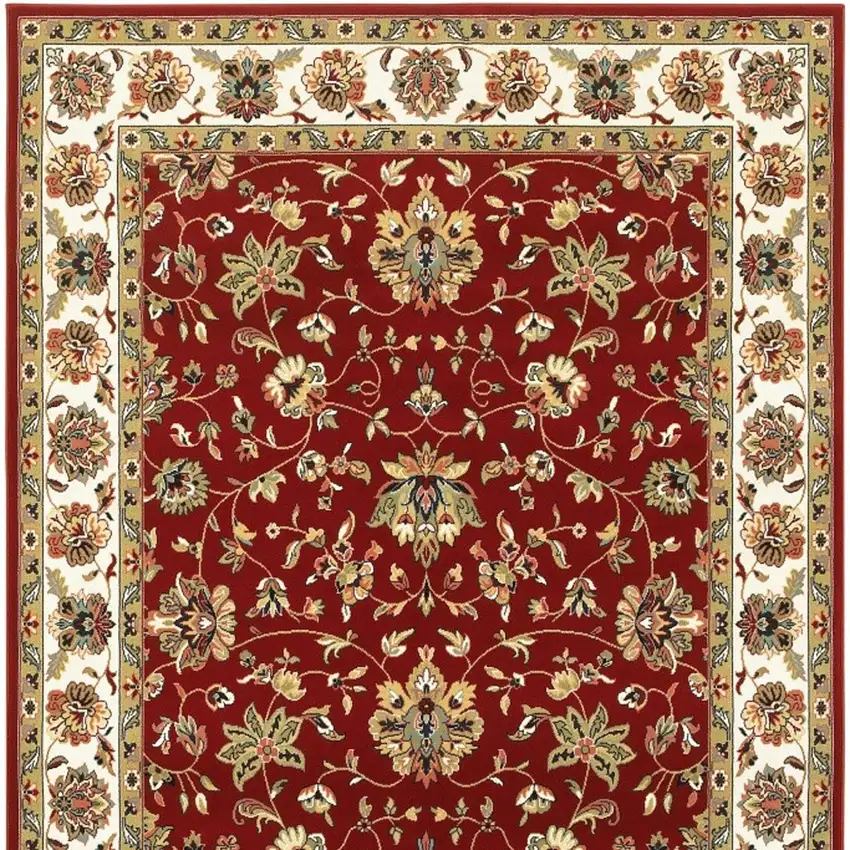 Red Ivory Machine Woven Floral Oriental Indoor Area Rug Photo 5