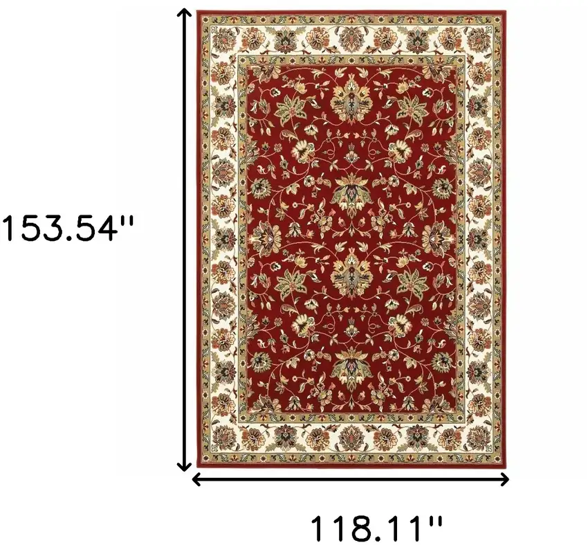 Red Ivory Machine Woven Floral Oriental Indoor Area Rug Photo 6