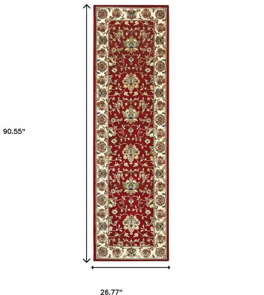 Red Ivory Machine Woven Floral Oriental Indoor Runner Rug Photo 5