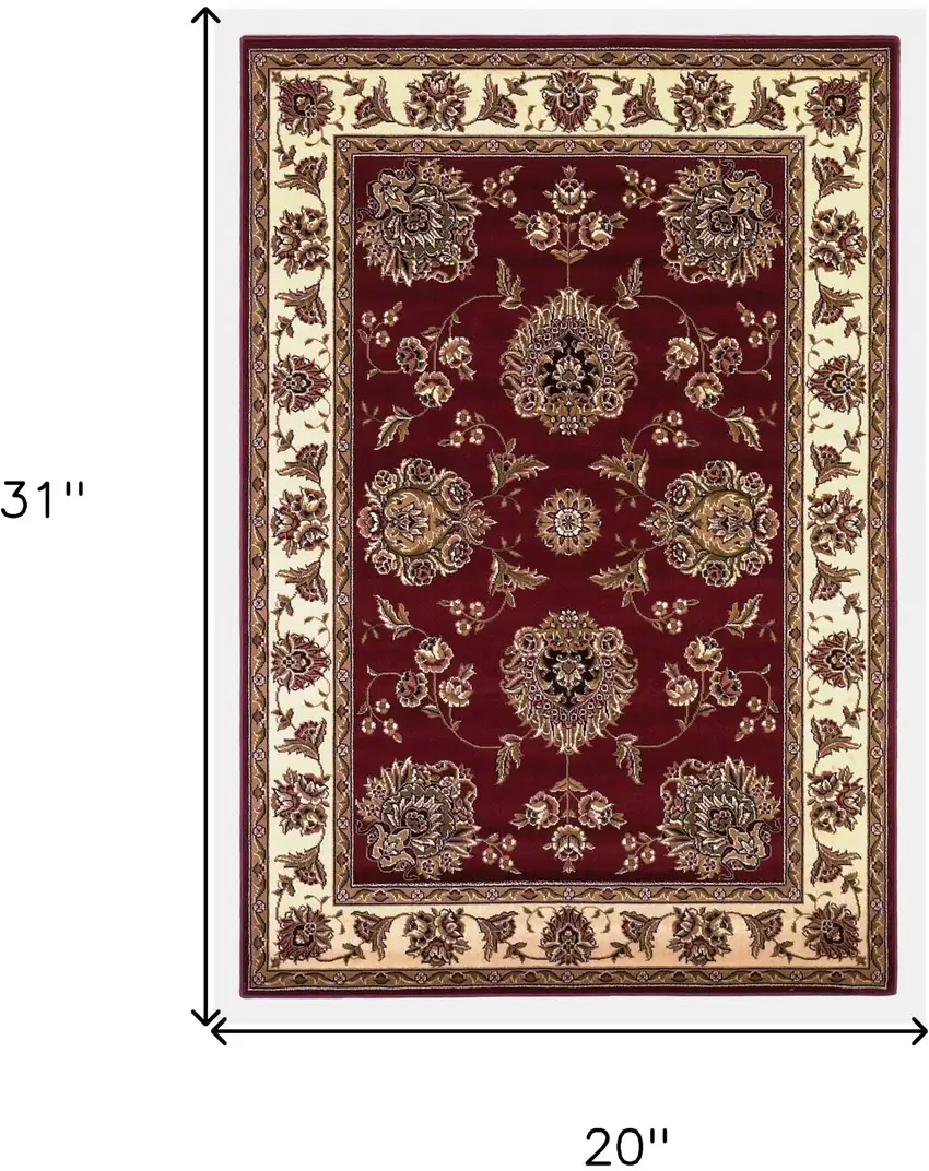 2'X3' Red Ivory Machine Woven Floral Traditional Indoor Accent Rug Photo 9
