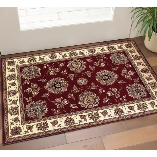Red And Ivory Floral Medallion Area Rug Photo 1