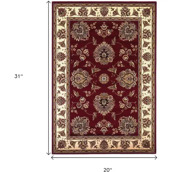 Red And Ivory Floral Medallion Area Rug Photo 3